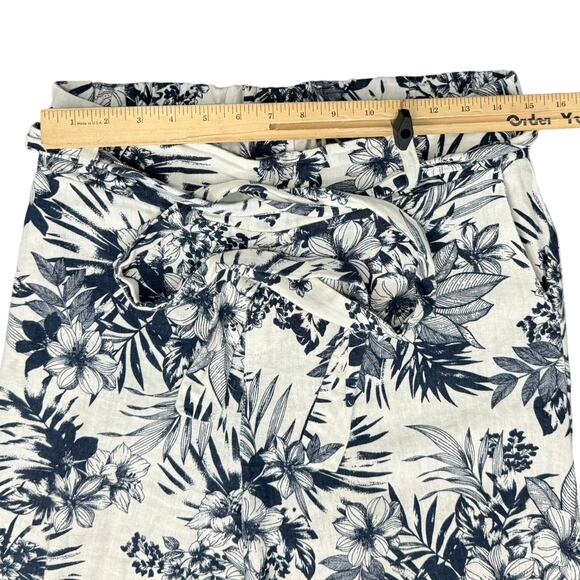 Beau Dawson Blue White Floral Linen Blend Wide Leg Tie Front Pants size M 8-10 - Picture 5 of 12